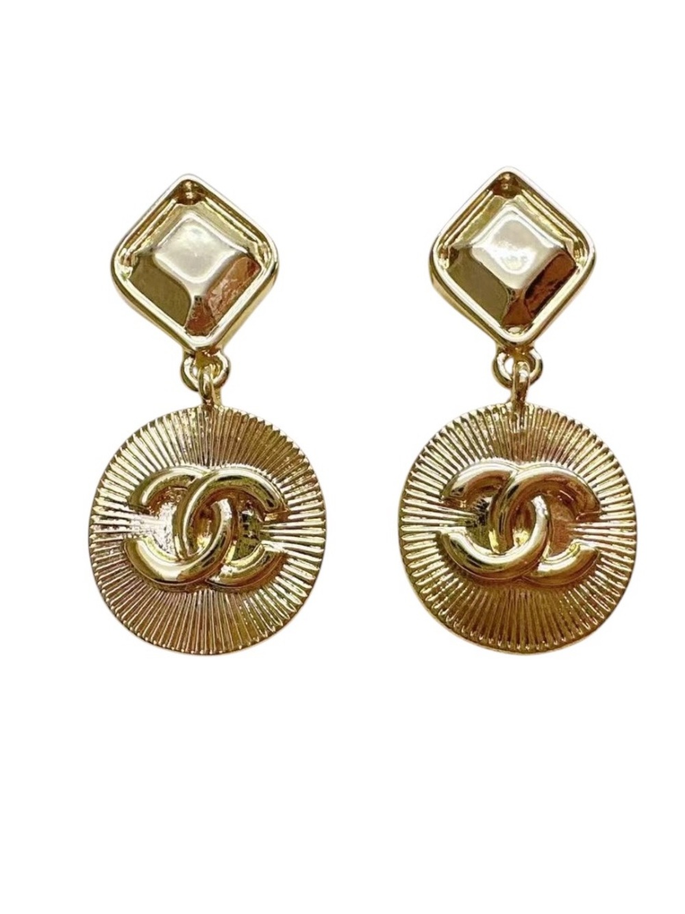 ☀️ChaneI. SUNBURST LOGO DROP EARRINGS